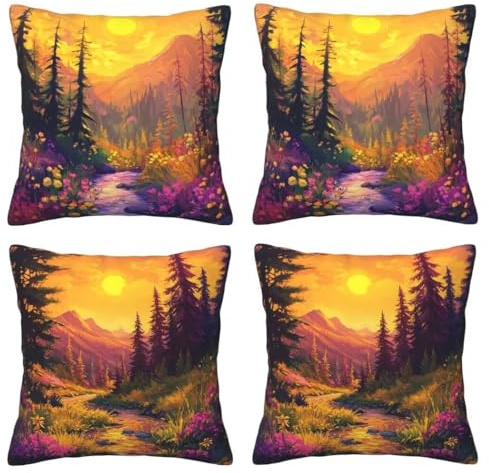 Kissenbezug 80x80 cm 4er Set Samt Sofakissen Wald Kissenbezüge Deko Kissen Natur Zierkissenbezüge Couchkissen Weiche Dekokissen Kissenhülle für Schlafzimmer, Sofa, Stuhl, Bett Pillow Case -LI699