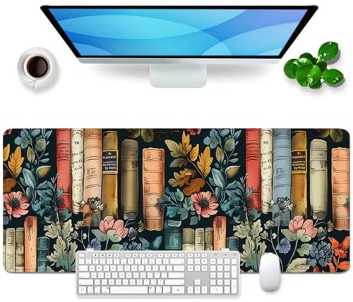 Blumen Mauspad Buch xl Groß Gaming Mousepad Retro Desk Pad Flower Desk Mat Book Bürozubehör Schreibtischunterlage Frauen 80x30cm (Blumen Retro)