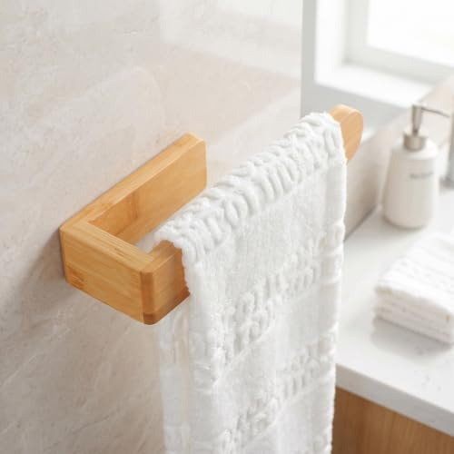 1 Portasciugamani Adesivo in Bambu Naturale, Portasciugamani da Parete Autoadesivo, Porta Asciugamani Bagno Senza Forare, Resistente all'Acqua, 21x7x4cm per Umido e Arredamento Sostenibile