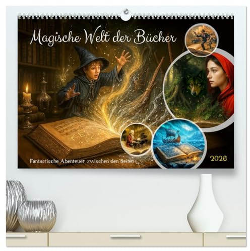 Magische Welt der Bücher - Fantastische Abenteuer zwischen den Seiten (hochwertiger Premium Wandkalender 2026 DIN A2 quer), Kunstdruck in Hochglanz: ... zum Leben erwachen. (CALVENDO Wissenschaft)