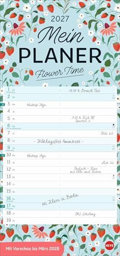 Deko-Mein Planer Flower Time 2027: Vintage-inspiriert mit modernem Touch: Terminplaner für die Wand im Format 21 x 45 cm. Praktischer Wandkalender mit 2 Spalten