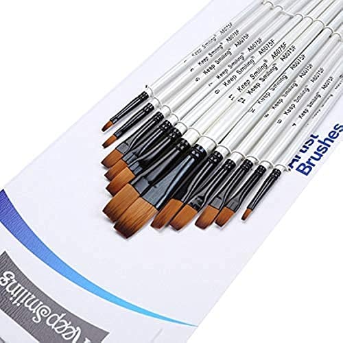 Silithus Paint Brushes 12 Pieces Set, Professional Fine Tip Paint Brush Set Round Pointed Tip Nylon Hair artist acrylic brush for Acrylic Watercolor Oil Painting (Flat)