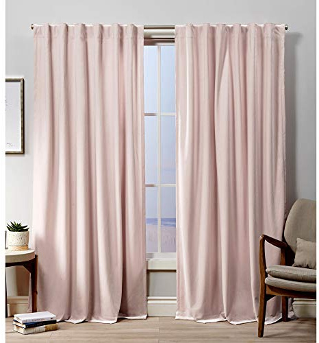 EXCLUSIVE HOME Velvet Heavyweight Light Filtering Hidden Tab Top Curtain Panel Pair, 52x84, Blush