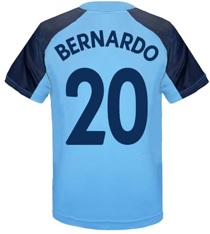 MANCHESTER CITY FC Boys Bernardo 20 Poly T-Shirt Sky Blue 12-13 Years