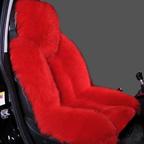Sisha-A Natürlicher Australischer Schaffell Wolle Autositzbezug für Frontsitze – Weich Flauschig, Robust & Luxuriös mit Winter-Wärme – Universal Passform für Auto, Truck, SUV (Rot)