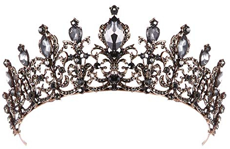 FRCOLOR Barock Königin Krone Strass Hochzeit Diademe Gothic Kristall Krone Vintage Tiara Stirnband für Abschlussball Braut Halloween Weihnachtsgeschenke (Schwarz)