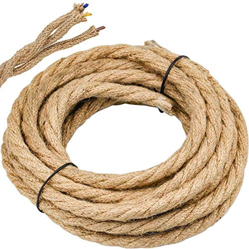 WEKON, cavo elettrico in stile vintage, 5 m, corda di canapa, per lampada a sospensione, cavo leggero, accessori per il fai da te, 3 fili, 3 da 0,75 mm² l’uno