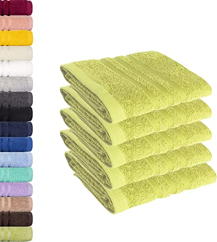 Lavea 5er Set Gästehandtücher 30x50 cm – Weiche und Saugstarke Gästetücher aus 100% Baumwolle, Frottierserie Elena – Waschbar und Strapazierfähig - Lindgrün