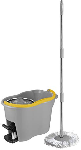 Apex Sistema Lavapavimenti con Secchio, Strizzatore a Centrifuga in Acciaio Inox, Manico e Mocio in Microfibra - Espresso Plus