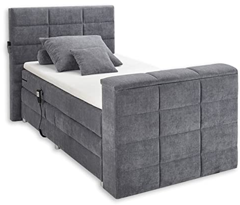 Stella Trading DENVER 6 Boxspringbett 120x200 elektrisch verstellbar, Anthrazit - Bequemes Doppelbett mit motorisierter TV-Halterung - 134 x 123 x 240 cm (B/H/T)