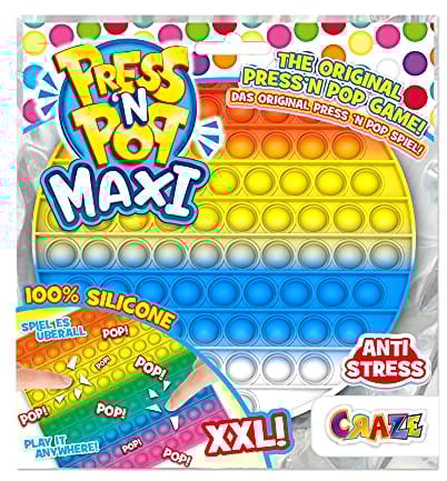 Press N Pop PressNPop Kreis Craze Maxi XXL Fidget Toy sensorisches Anti Stress Spielzeug für Kinder Erwachsene Bubble Set Kreisform Bunte Motive 37430, wunderschöne Farbkombinationen