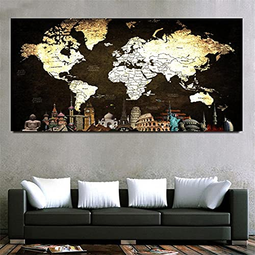 5D Diamant Painting Bilder Vollbild Weltkarte DIY Diamond Painting Groß Full Set für Erwachsene kinder, Malen Nach Zahlen Mosaik Gemälde Kunst Handwerk Leinwand Wanddeko Geschenk 50x100cm,20x40in