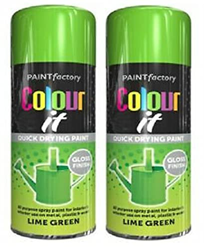 HOMION Colour it prime spray paint 400ml sunshine gloss or matt finish quick drying metal wood aerosol (2, LIME GREEN GLOSS)
