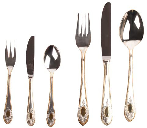 FranquiHOgar - Set cubiertos 36 piezas Acero inoxidable 18/10 baño de plata y oro CRC Toscana Royal 1280 6 cuchara, 6 cuchillo, 6 tenedor, 6 cucharilla, 6 cuchillito y 6 tenedor postre