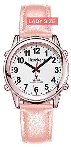Hearkent Atomic Talking Watch for Women with Large Numbers and Expandable Strap self-Setting for Visually impaired Blind (Rose Gold with Pink, Lady Size)