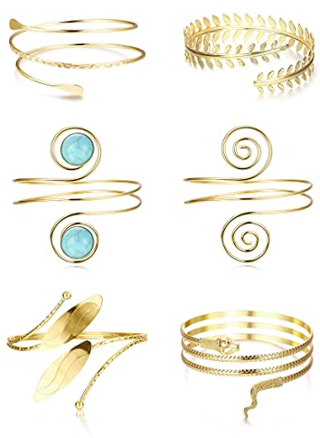 LOLIAS 6 Stücke Arm Armreif Set Oberarm Armbänder Für Frauen Verstellbaren Oberarmmanschette Minimalistischen Armbänder Band Armband Swirl Blätter Feder Armreif