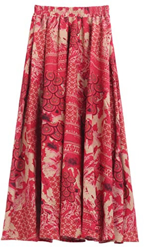 Jupe Longue en Coton et Lin pour Femme avec Poches Latérales Ceinture élastique Style Rétro Vintage Bohème Maxi Jupes Longueur 90 cm - Jupe Rouge Carmin Style Ethnique C206
