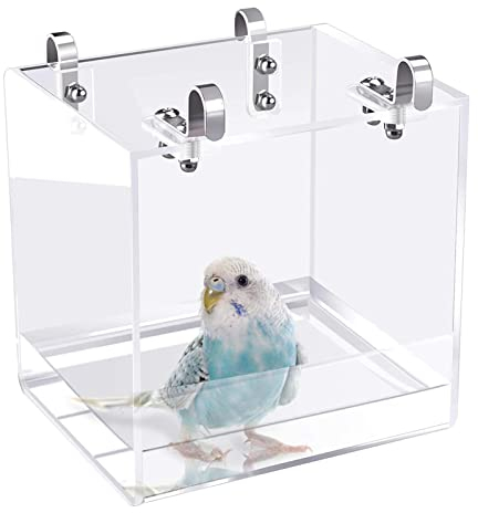 EUBEISAQI Vogel-Badewanne zum Aufhängen Vogel-Badewannen-Käfig – tragbare transparente Vogel-Röhren-Duschbox mit Haken Haustier-Papageien-Wellensittich-Sittich-Nymphensittich-Käfig-Wasserdusche