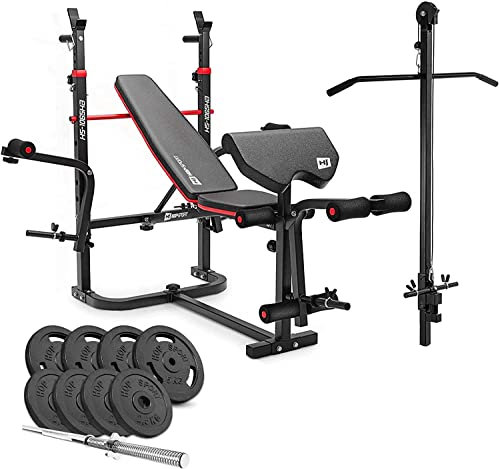Hop-Sport Hantelbank Kraftstation 1065 mit Lang-, Curl- & Kurzhantel Gusseisen Gewichte 39kg bis 116kg (39kg)