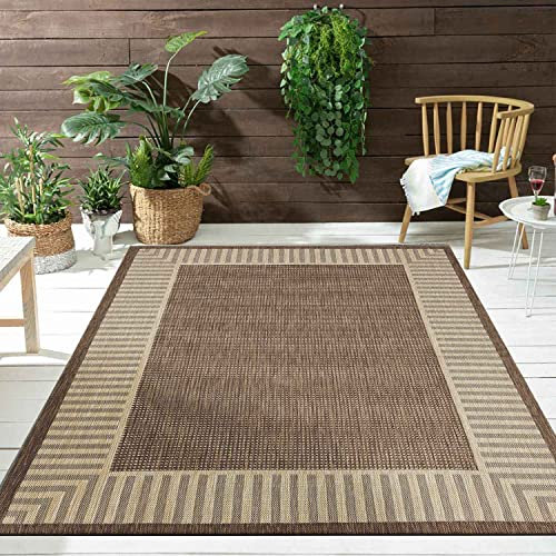 VIMODA In- und Outdoor Teppich Terrassen & Balkon Küche Wohnzimmer Teppich Bordüre, Farbe:Beige, Maße:120x160 cm