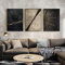 HEHGVCF 3 teilige Leinwand Linientextur Poster Gold, Schwarz Weiß Gold Jahresringe mit Bilder Set,Abstrakt Jahresring Linien Leinwand Bilder,Wandkuns (A++B+C, 40 x 60 cm)