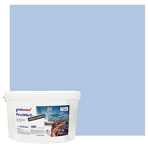 Preismaxx Profiweiß Wandfarbe blau 2,5L, hohe Deckkraft, Dispersionsfarbe innen, Innenwandfarbe Raumfarbe denim deckend, Deckkraftklasse 2, matt Innenfarbe Profi Qualität