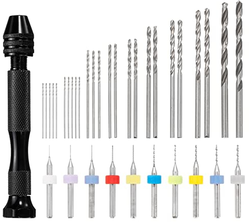sourcing map 36Stk Pin Vise Handbohrer Set, 0,1mm-1,0mm PCB-Bohrer 10 Stk, 0.5mm-3.0mm Mikro Spiralbohrer 25Stk, Präzisions-Bolzenschraubstock Drehwerkzeuge, für Metall Holz Kunststoff