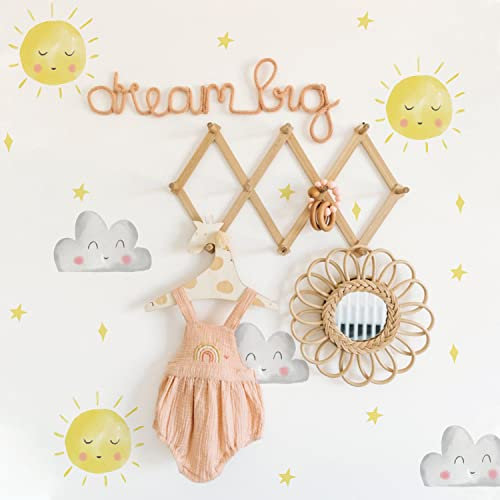 funlife 106 Stück Wandaufkleber für Kinderzimmer Babyzimmer, selbstklebende PVC-Wandtattoo Wandsticker, Boho-Stil-Aufkleber für Mädchen Jungen Baby, Sonne & Wolke