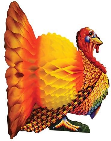 Beistle Tissue Turkey Centerpiece, Honeycomb Thanksgiving Table Decoration Classic Fall Harvest Decor for Dinner Parties Buffets Mantels Seasonal Displays Festive Gatherings, 12”