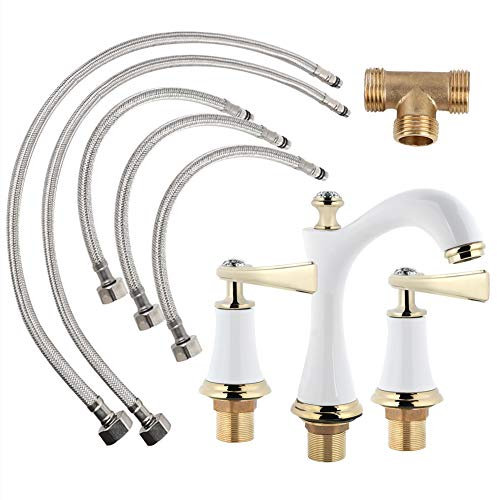 TEUOPIOE Grifo para Lavabo de baño, Grifo para Lavabo de Tres Orificios Grifo Dividido para gabinete de baño de Cobre Grifo para Lavabo de Titanio(Oro Blanco)