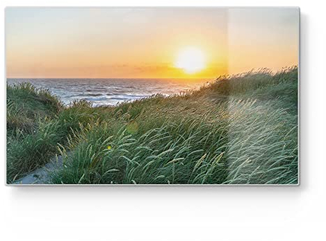 DEQORI Frühstücksbrett Glas | klein 23x14 cm | Motiv Abendstimmung am Meer | Design Schneidebrett für Küche | Frühstücksbrettchen antibakteriell & rutschfest | Glasplatte & Servierplatte