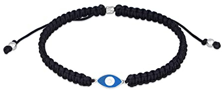 Kuzzoi Armband Herren mit Evil Eye Symbol (7 x12,5 mm) aus Nylon | der Fatima mit Emaille in 925 Silber Länge 19cm 21cm verstellbar