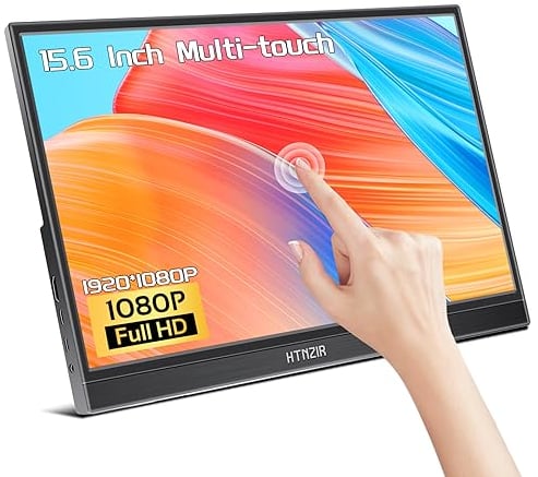 15,6 Zoll Tragbarer Monitor Touchscreen,FHD Display 1920x1080 USBC HDMI IPS Kickstand &Lautsprecher,HDR Plug&Play Externer für Laptop PC Telefon Mac Xbox PS5/PS4 Switch