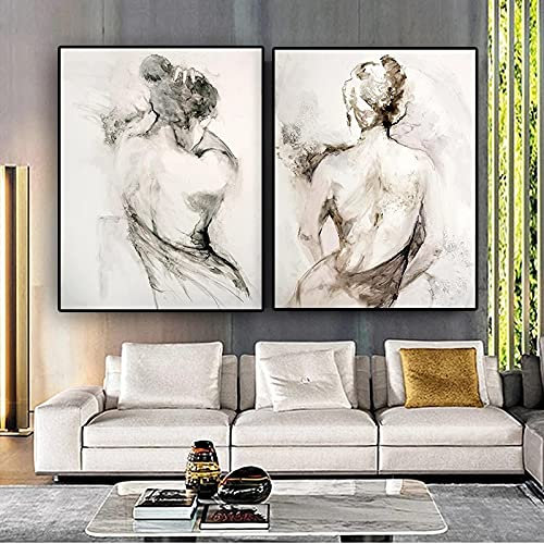 Rumlly Abstrakte schwarze weiße Frau sexy nackter Rücken Leinwand Gemälde Poster und Drucke Wandkunst Bild für Wohnzimmer Dekor 60 x 90 cm x 2 rahmenlos