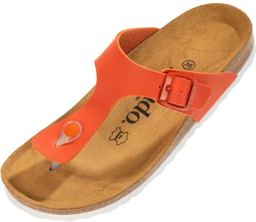 Palado Zehentrenner Damen Kos Matt – gefertigt in Spanien – weiche Veloursleder-Decksohle – mattes Obermaterial für dezente Eleganz Orange UK7 - EU40