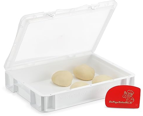 RoyalFay Pizzaballenbox mit atmungsaktivem Deckel für ideale Luftzirkulation Made in Germany lebensmittelecht 30x40x8,5 cm Gärbox für Pizzateig Teigbox (1 Box und 1 Klappdeckel)