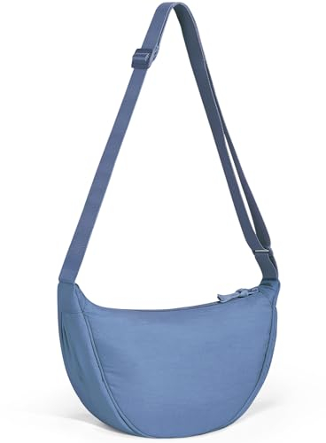 Yuson Girl Damen Halbmond Crossbody Schultertasche, Casual Moon Bag Einfarbige Tragbare Handtasche Nylon Halfmoon Crossbody Bag Umhängetasche mit Verstellbarer Schultergurt(Blau)