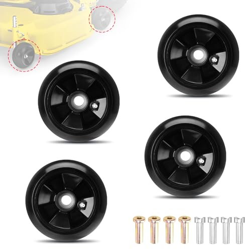 TEMSONE Set di 4 ruote di misurazione in plastica AM125172 compatibili con trattorini rasaerba John Deere da 48, 54, 60, 62, 72, 240, 245, 260, 265, 285, LX255, LX266, GX325, ruote di ricambio