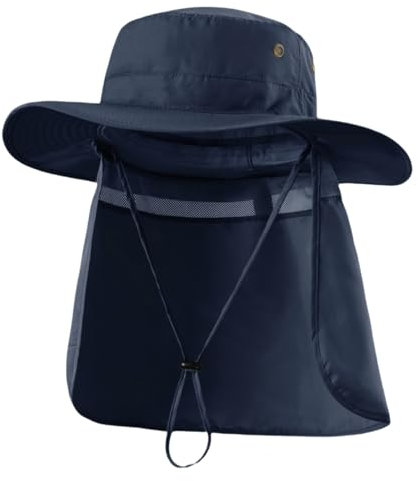 Magracy Herren UPF 50+ breiter Krempe Sonnenhut mit Nackenklappe UV-Schutz Netzstoff Safari-Hut Gartenarbeit Wandern Angelhut Marineblau