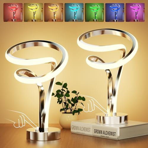 airnasa 2er set LED Nachttischlampe Touch Dimmbar,RGB 10W LED Tischlampe,10 Lichtmodi Nachtlicht Romantisches,Modernes Spiraldesign Tischleuchte,für Schlafzimmer, Wohnzimmer, Heimdeko, Atmosphäre