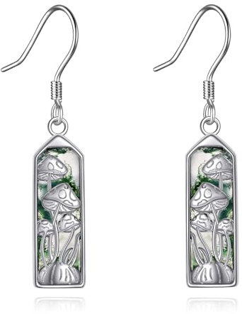 POPLYKE Moos Achat Pilz Ohrringe für Frauen Sterling Silber baumeln Tropfen Ohrringe Boho Vaction Schmuck