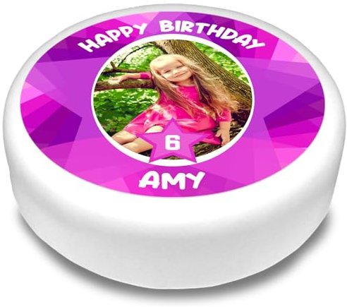 Cakeshop Round Personalised Edible Cake Topper With Pink Star Design & Text | Custom Image & Text | For Birthdays & Celebrations | Multiple Shapes & Sizes | Icing & Wafer Paper Options