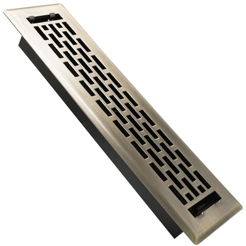 SANYCASA Floor Register 2x12 Inches - Heavy Duty Walkable Steel Floor Vents Ease Adjust Air Flow Direction Floor Registers - Boston Design - Antique Brass Air Floor Vent Covers for Home