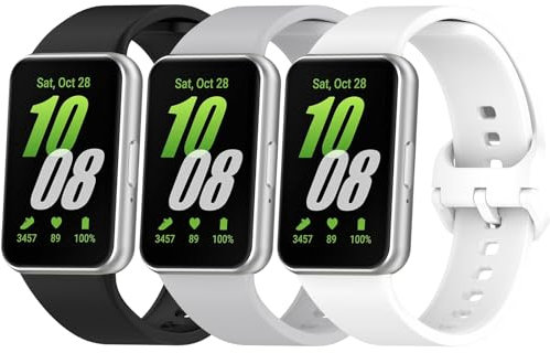 Vancle 3 Stück Armband für Samsung Galaxy Fit 3 Armbänder für Damen Herren, Silikon Uhrenarmband, Wasserdichtes Sport Ersatzarmband für Samsung SM-R390 Galaxy Fit 3, Schwarz/Hellgrau/Weiß