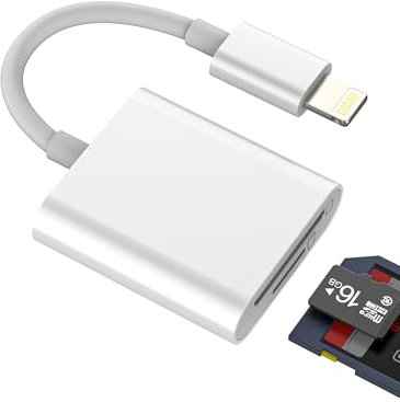 Lightning to SD Card Reader(2 in 1)for iPhone 14 pro max Adapter Digital Camera Micro SD Memory TF Flash Storage Transfer Dual Slot for Apple MFi Certified Converter for iPad Compact External Adaptor