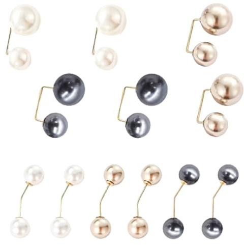 Fc'Noqgn Lot de 12 Broches/Attaches en Fausses Perles à Double tête pour col, Cardigan, Pull, écharpe, décolleté, vêtements, châle, Chapeau, Sac, décoration en Perles artificielles