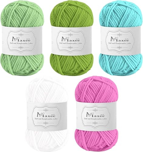 Maxee Häkelgarn 250g (50g*5 Farbe), Acryl Wolle Zum Stricken, Garn zum Häkeln und Stricken, Hand Knitting Yarn Set, Handstrickgarn Baumwollgarn für Häkeln, Wolle zum Stricken und Kunsthandwerk