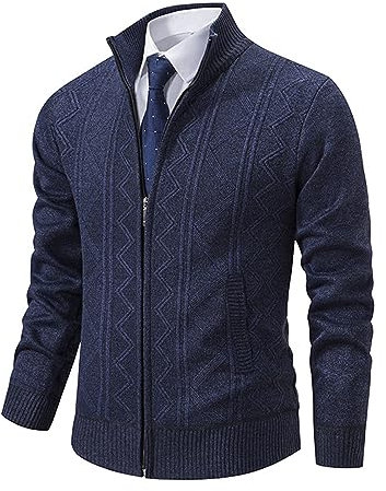 HEONSATI Felpa da Uomo in Maglia Frontale Aperto Oversize Cardigan a Maniche Lunghe Caldo Maglia Cappotto con Zip Leggero Maglioni Lana Cotone Giacca a Maglia Elastico Giacche Uomo Lavorati Elegante