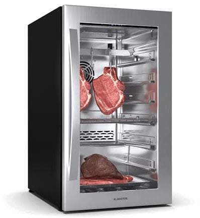 Klarstein Reifeschrank, 88L Fleischreifeschrank mit Temperatur & Luftfeuchtigkeitskontrolle, Antibakterielle UVC-Beleuchtung, Touch-Bedienfeld, Doppelt Verglaste Tür, Ideal für Zuhause & Gastronomie