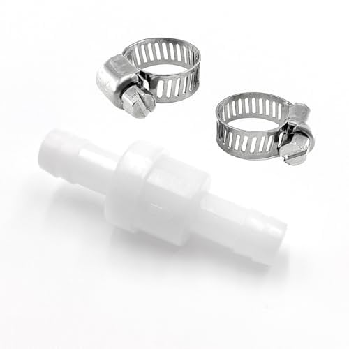 Valvola di Ritegno Inline da 10 mm - Plastica Resistente, Anti-Ritorno, Facile da Montare con Fascette per Lavatrice e Asciugatrice, Adatta a Vari Elettrodomestici con Tubo di Scarico (Bianco)